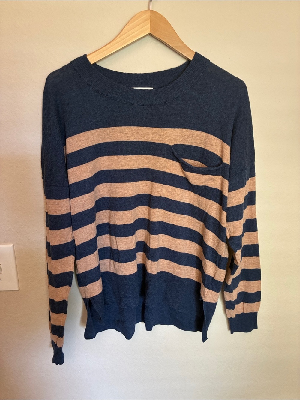 Madewell Pickford Pullover Striped Crewneck Sweater Blue Tan size L